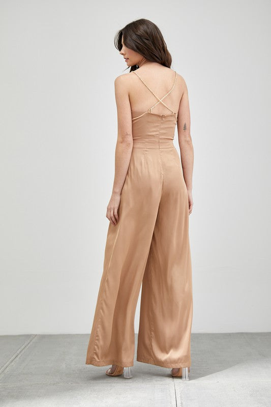 Cowl Neck Trim Detail Jumpsuit TAUPE by Do + Be Collection | Fleurcouture