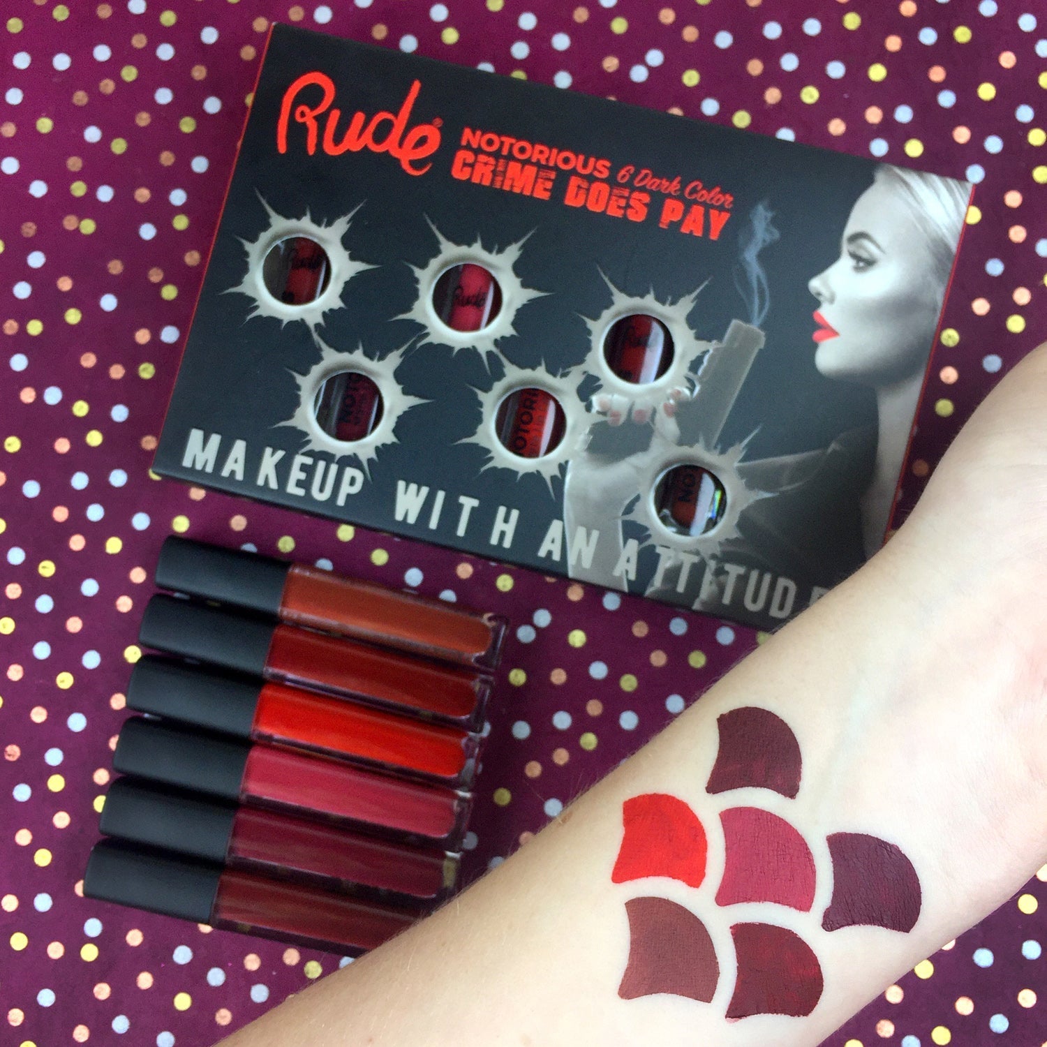 Crime Does Pay Notorious 6 Lip Color Set - Dark Dark Lipstick by Rude Cosmetics | Fleurcouture