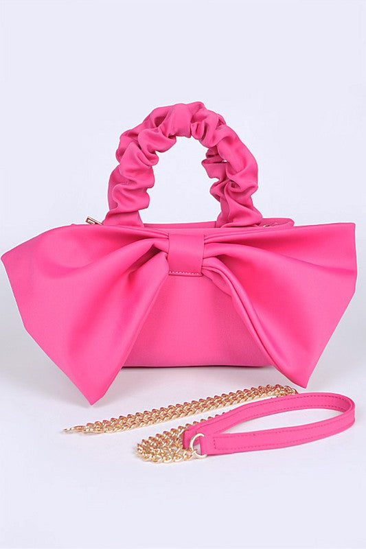 Crinkle Handle Large Bow Tie Clutch Bag Fuchsia O/S by Artini Accessories | Fleurcouture