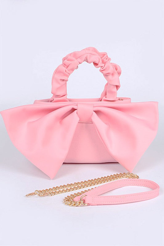 Crinkle Handle Large Bow Tie Clutch Bag Pink O/S by Artini Accessories | Fleurcouture