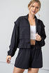 Crinkle Woven Cropped Jacket Black S by Rae Mode | Fleurcouture