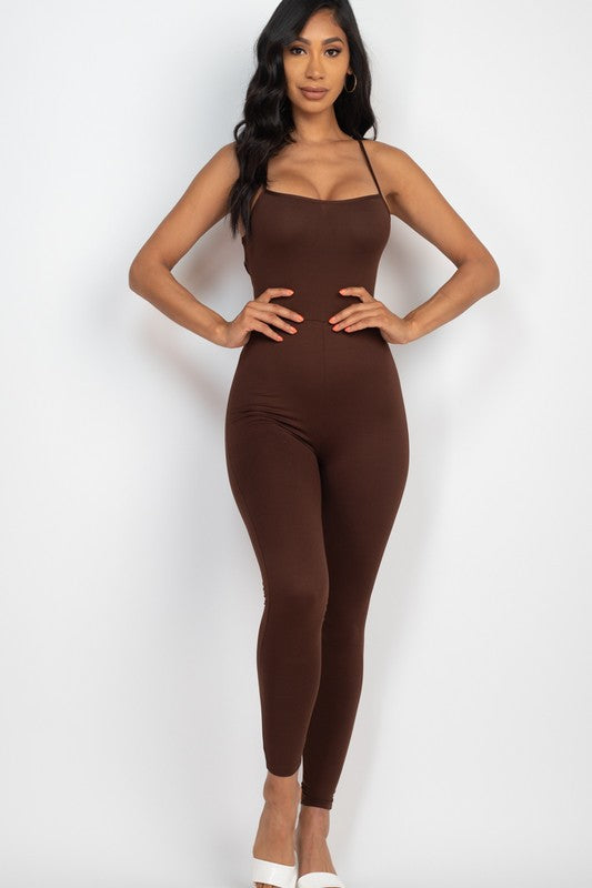 Criss-Cross Open Back Bodycon Jumpsuit by Capella | Fleurcouture