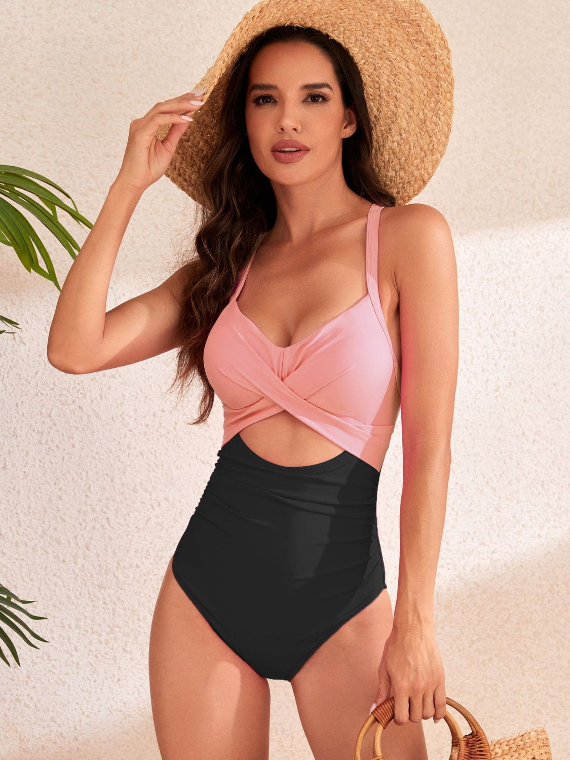 Crisscross Cutout V-Neck One-Piece Swimwear Peach S Swimwear by Trendsi | Fleurcouture