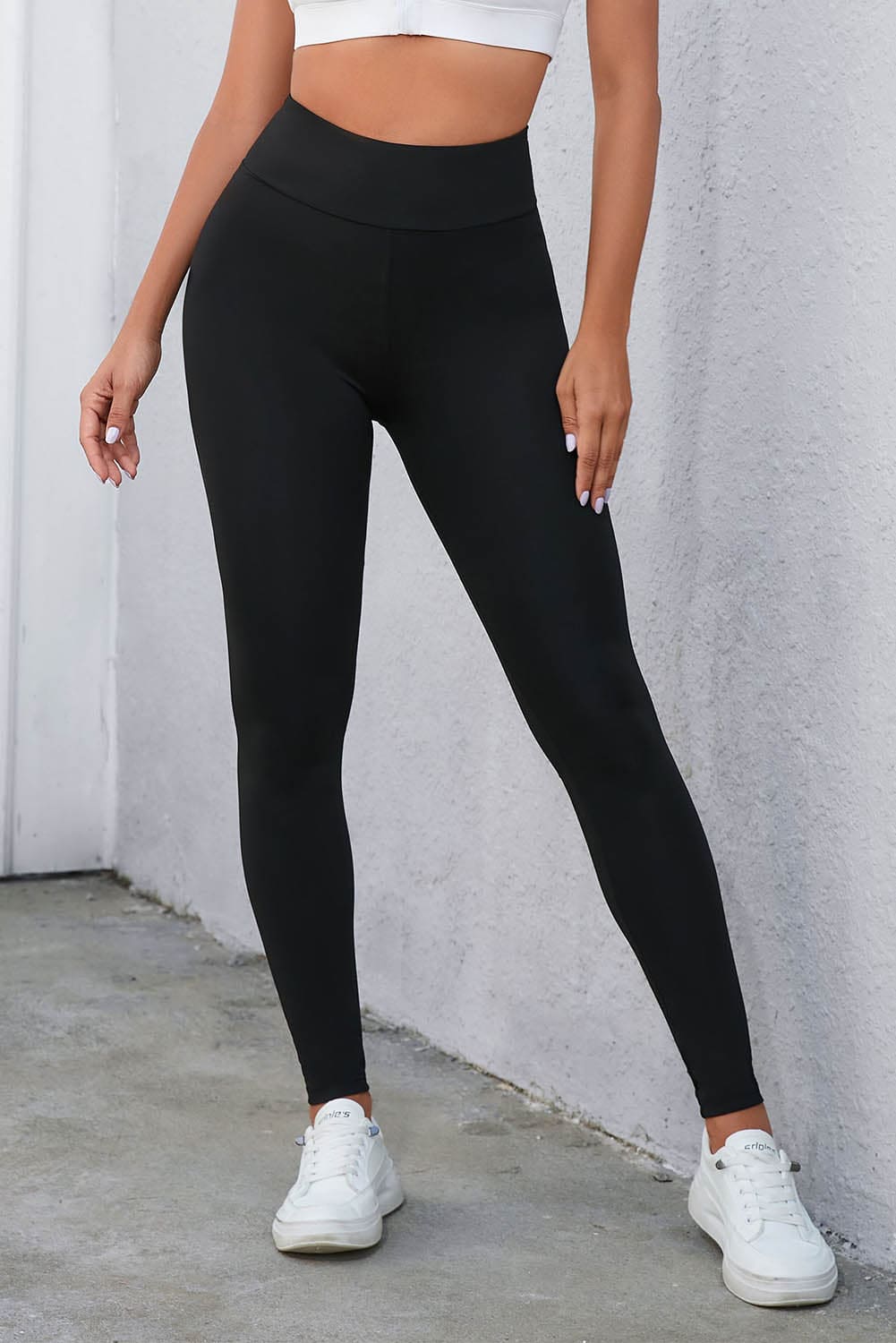 Crisscross Detail Wide Waistband Leggings by Trendsi | Fleurcouture