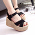 Crisscross Open Toe Wedge Sandals Black 34(US3) Shoes & Bags by Trendsi | Fleurcouture