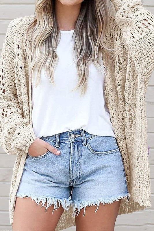 Crochet Dolman Knit Sleeve Cardigan Beige S by EG fashion | Fleurcouture