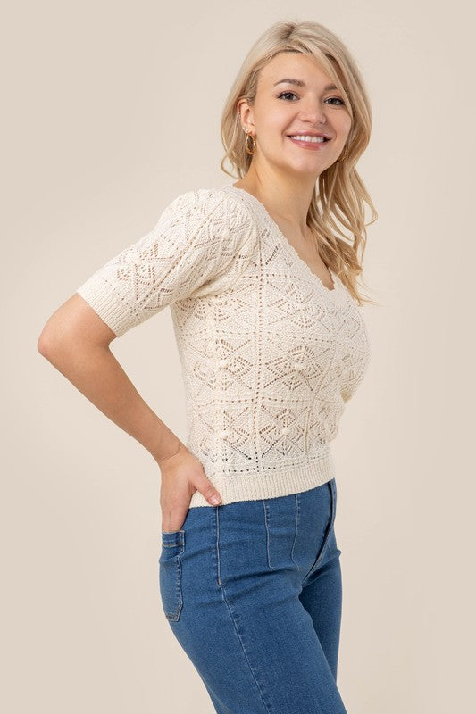 Crochet knit top Ivory by Lilou | Fleurcouture