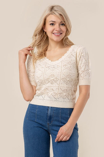 Crochet knit top Ivory S by Lilou | Fleurcouture