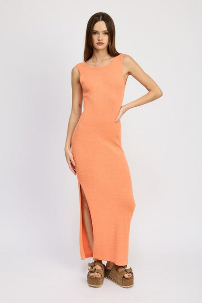 CROCHET MAXI DRESS WITH BACK TIE DETAIL ORANGE S by Emory Park | Fleurcouture