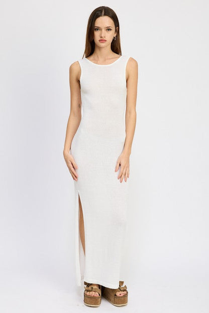 CROCHET MAXI DRESS WITH BACK TIE DETAIL WHITE S by Emory Park | Fleurcouture