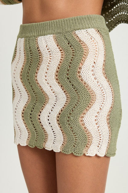 CROCHET MINI SKIRT WITH ELASTIC WAISTBAND SAGE by Emory Park | Fleurcouture