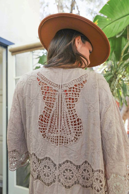 Crochet Open Patch Longline Kimono One Size Women&