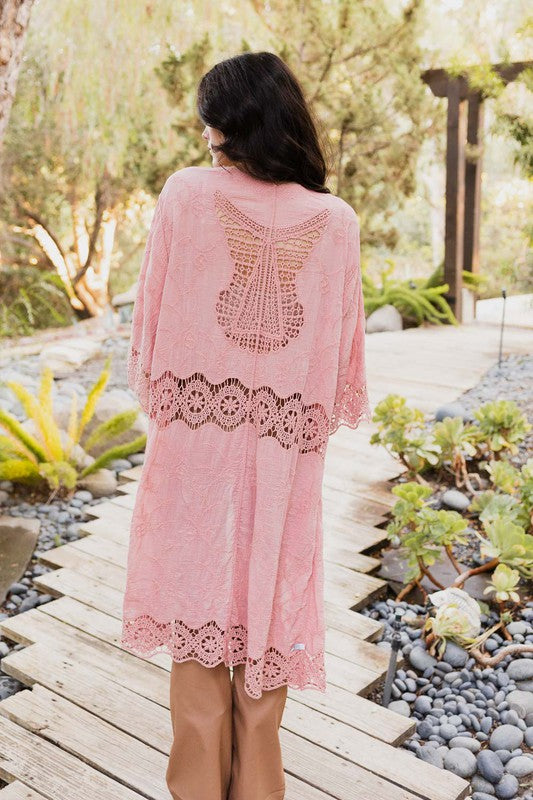 Crochet Open Patch Longline Kimono One Size Women&