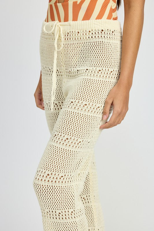 CROCHET PANTS WITH DRAWSTRINGS CREAM by Emory Park | Fleurcouture