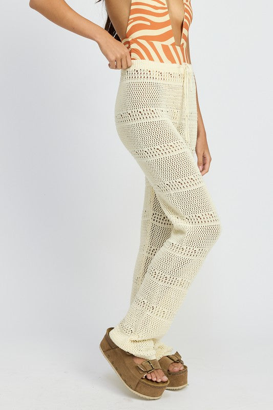 CROCHET PANTS WITH DRAWSTRINGS CREAM by Emory Park | Fleurcouture