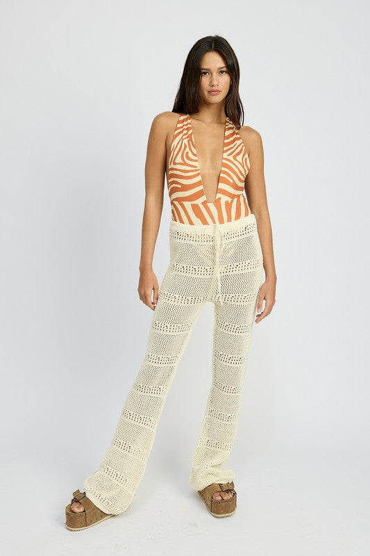 CROCHET PANTS WITH DRAWSTRINGS CREAM by Emory Park | Fleurcouture