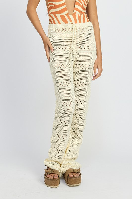 CROCHET PANTS WITH DRAWSTRINGS CREAM S by Emory Park | Fleurcouture