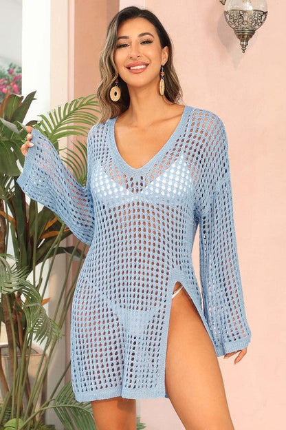 Crochet Side Split Beach Coverups Swimwear Dress by Charmo | Fleurcouture