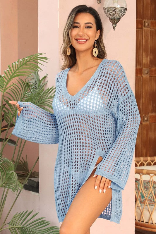 Crochet Side Split Beach Coverups Swimwear Dress by Charmo | Fleurcouture