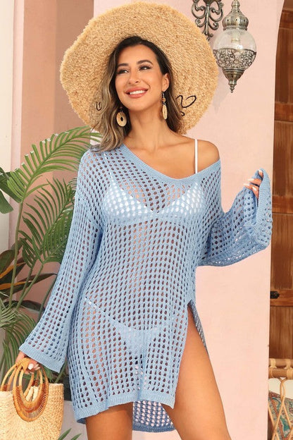 Crochet Side Split Beach Coverups Swimwear Dress by Charmo | Fleurcouture