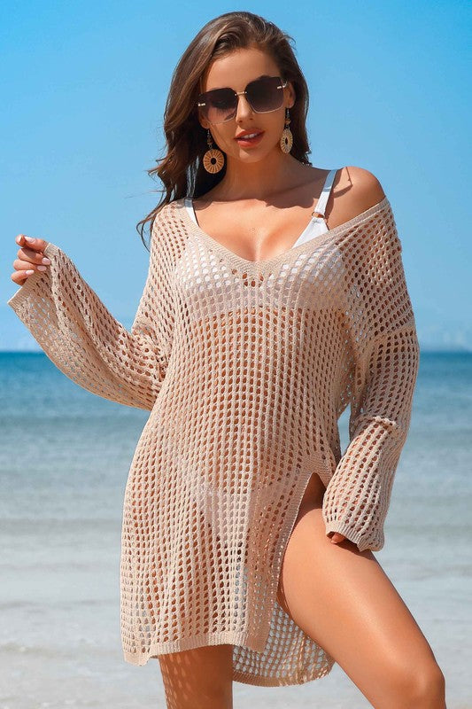 Crochet Side Split Beach Coverups Swimwear Dress by Charmo | Fleurcouture