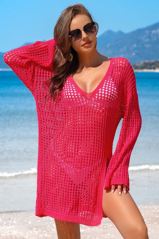 Crochet Side Split Beach Coverups Swimwear Dress by Charmo | Fleurcouture