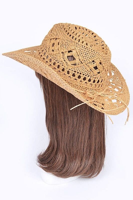 Crochet Straw Cowboy Hat O/S by Artini Accessories | Fleurcouture