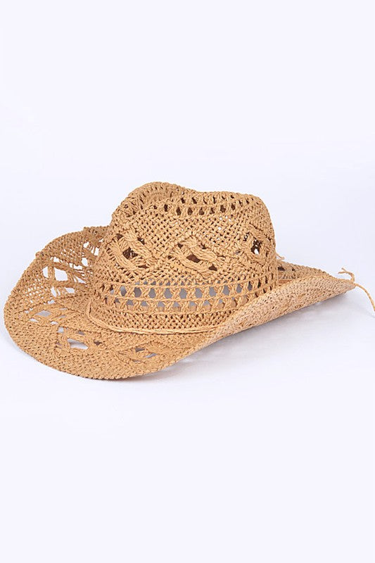 Crochet Straw Cowboy Hat O/S by Artini Accessories | Fleurcouture