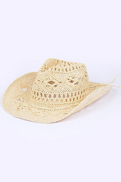 Crochet Straw Cowboy Hat O/S by Artini Accessories | Fleurcouture