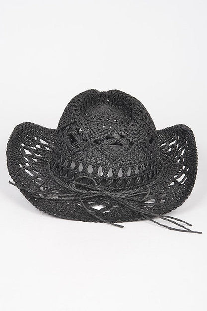 Crochet Straw Cowboy Hat O/S by Artini Accessories | Fleurcouture