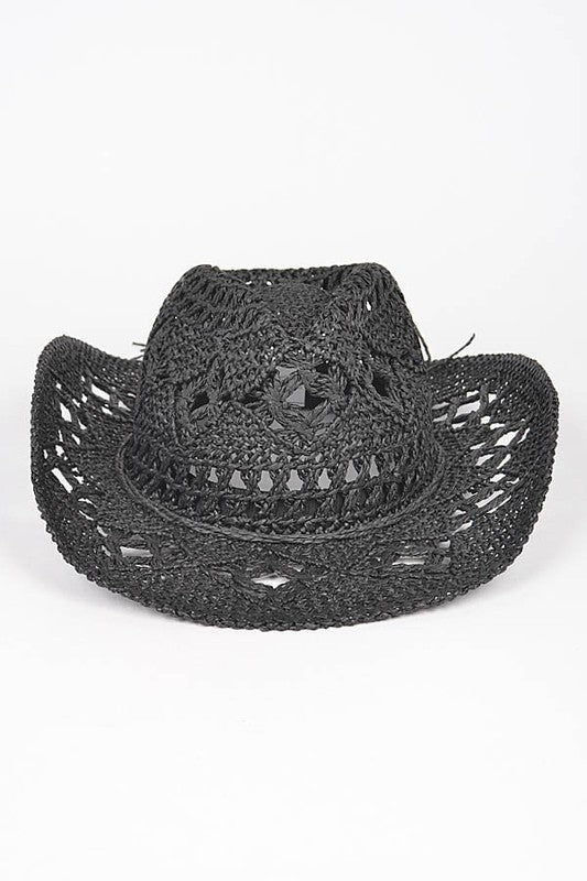 Crochet Straw Cowboy Hat O/S by Artini Accessories | Fleurcouture