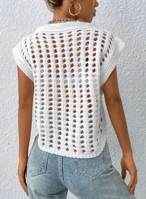 Crochet sweater vest white by Miss Sparkling | Fleurcouture