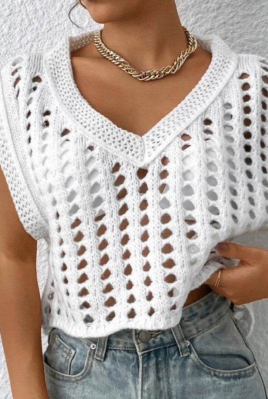 Crochet sweater vest white S by Miss Sparkling | Fleurcouture