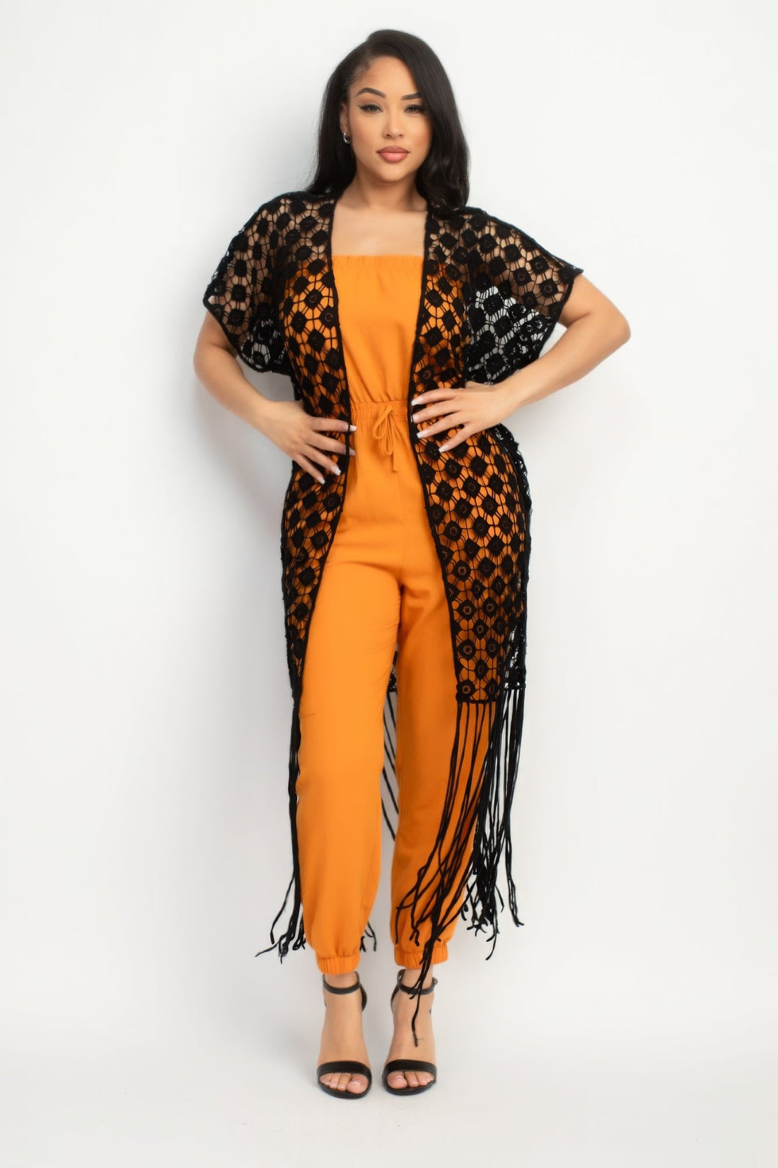 Crocheted Open-front Fringe Kimono by Fleurcouture | Fleurcouture