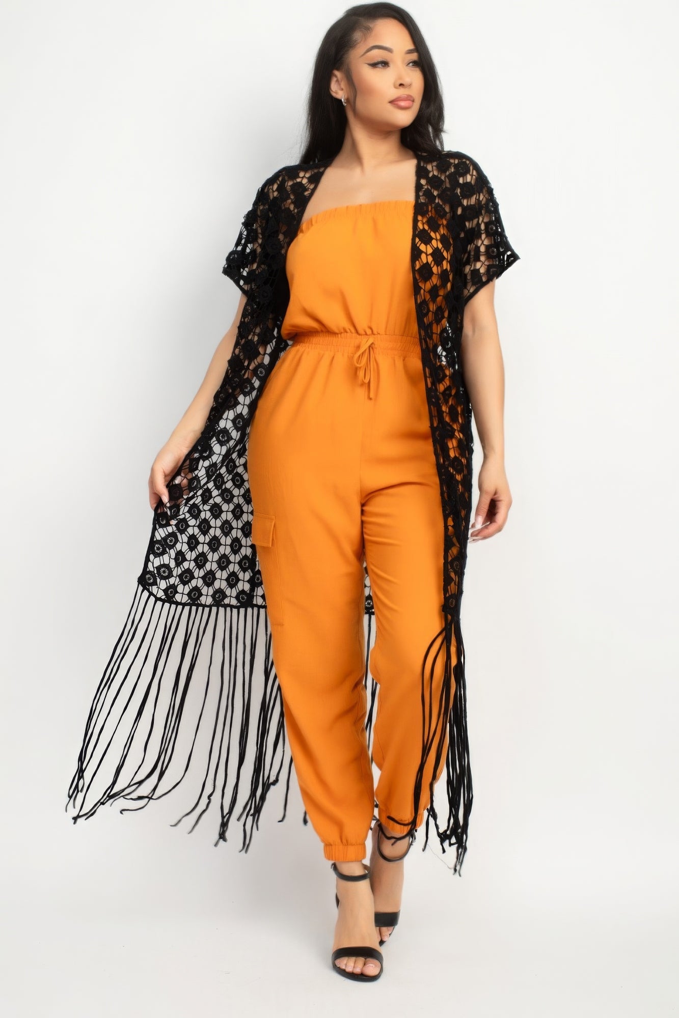 Crocheted Open-front Fringe Kimono by Fleurcouture | Fleurcouture