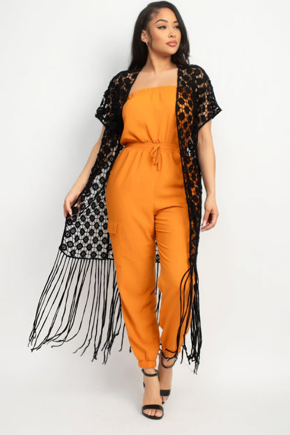 Crocheted Open-front Fringe Kimono by Fleurcouture | Fleurcouture