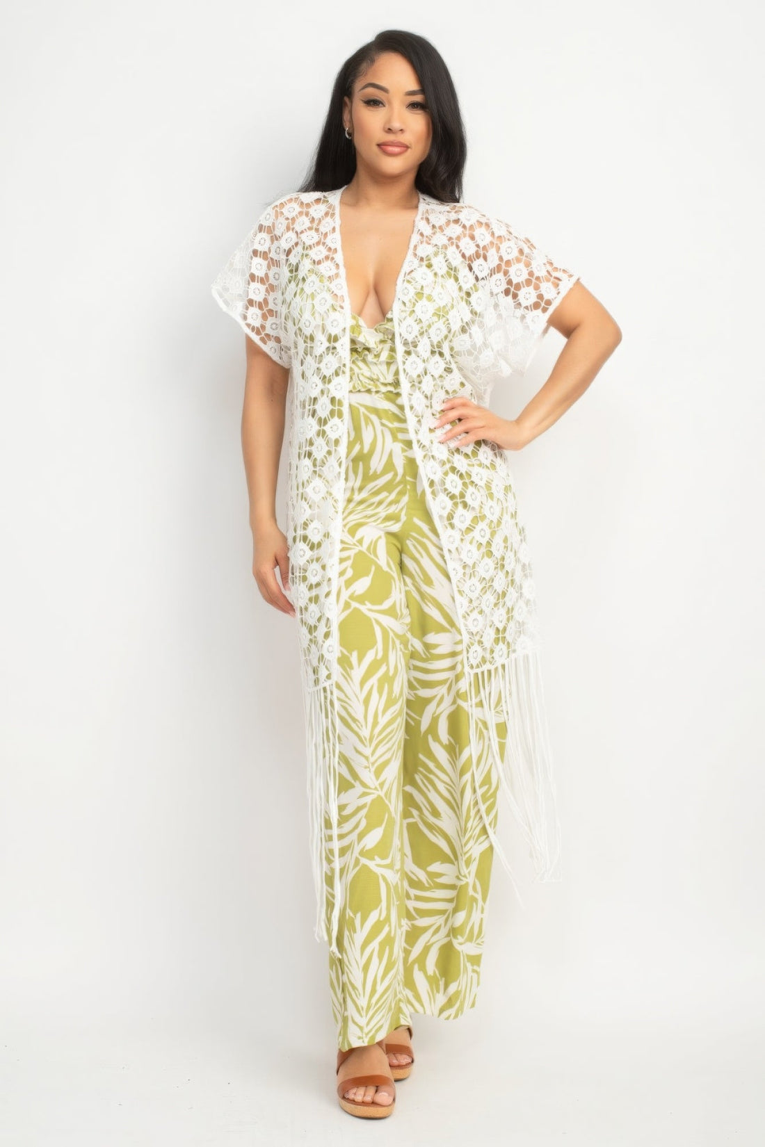 Crocheted Open-front Fringe Kimono by Fleurcouture | Fleurcouture