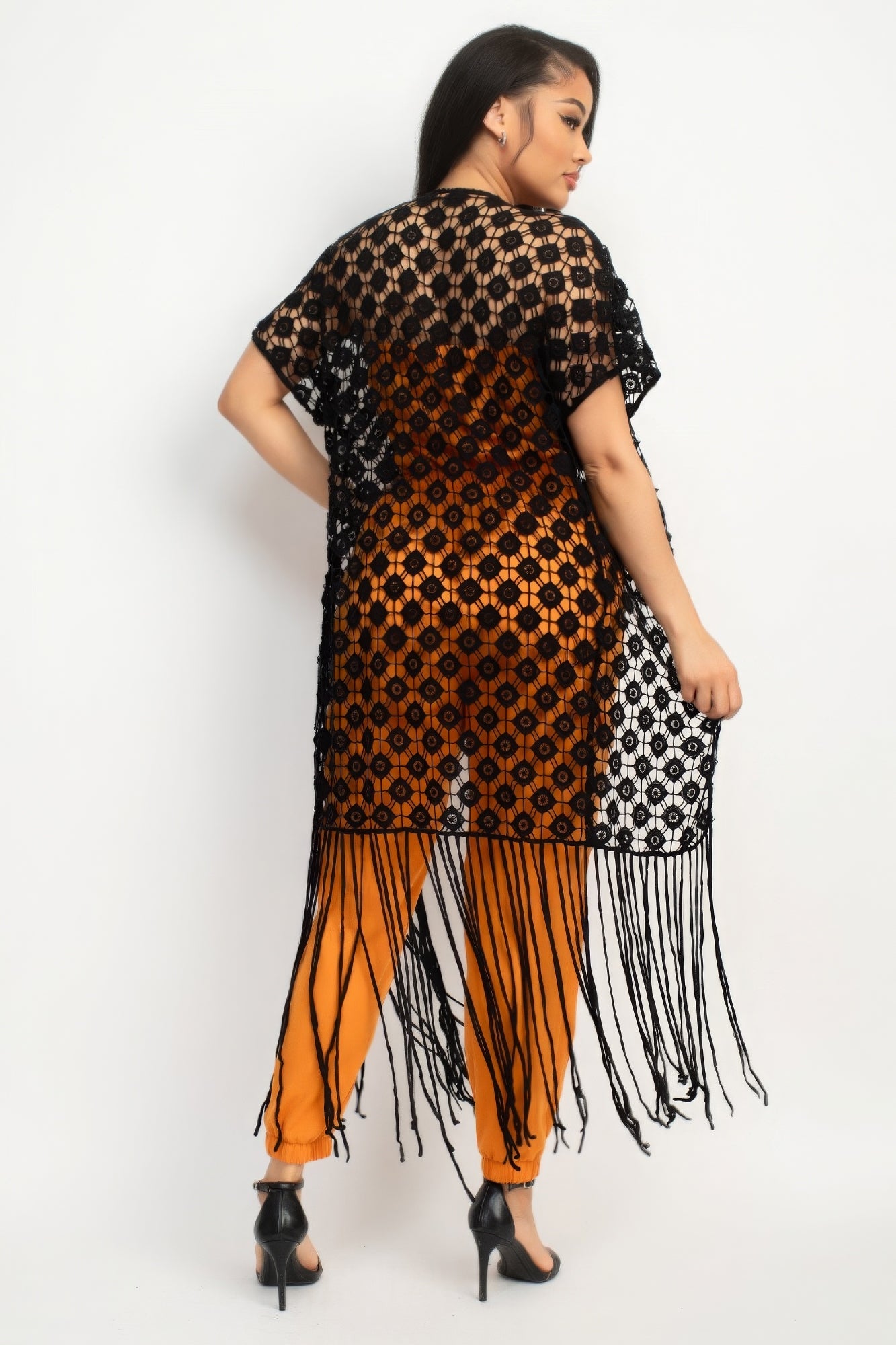 Crocheted Open-front Fringe Kimono by Fleurcouture | Fleurcouture