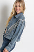 CROP DENIM JACKET WITH RHINESTONE FRINGE Medium Denim S by Sweet Generis | Fleurcouture