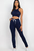 Crop Top & Ruched Drawstring Pants Set Navy S by Capella | Fleurcouture