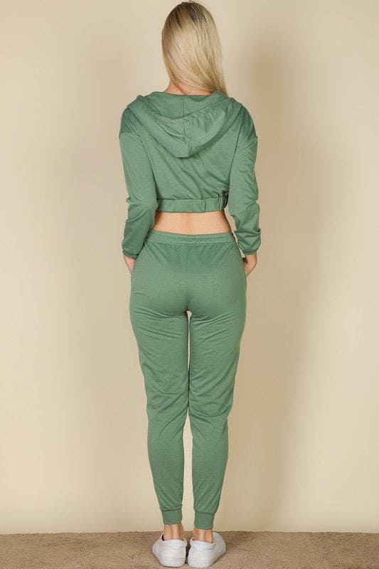 Cropped Cami with Zip-up Jacket and Joggers Set by Capella | Fleurcouture