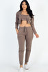 Cropped Cami with Zip-up Jacket and Joggers Set Taupe S by Capella | Fleurcouture