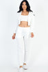 Cropped Cami with Zip-up Jacket and Joggers Set White S by Capella | Fleurcouture