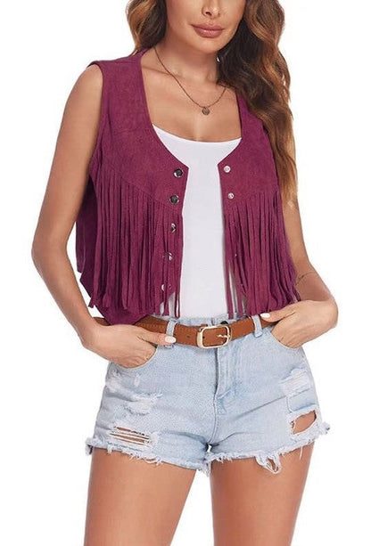 Cropped fringe vest MAGENTA S by Miss Sparkling | Fleurcouture