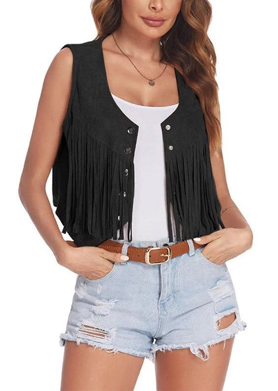 Cropped fringe vest by Miss Sparkling | Fleurcouture