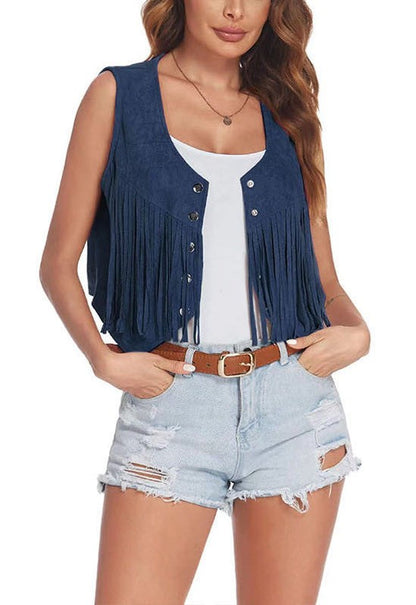 Cropped fringe vest Navy S by Miss Sparkling | Fleurcouture