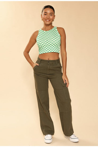 Cropped printed rib knit tank by Miss Sparkling | Fleurcouture