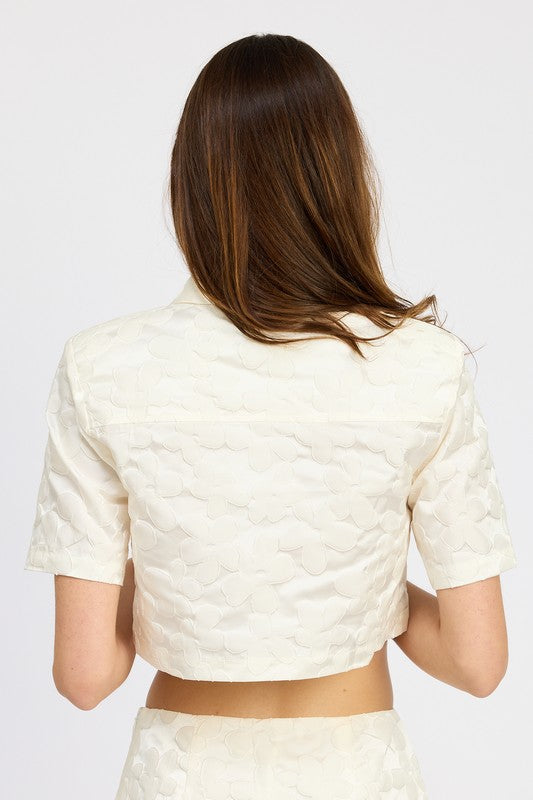 CROPPED SHIRT TOP WHITE by Emory Park | Fleurcouture
