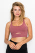 Cross Back Front Slit Sports Bra 1210 Mauve S by OTOS Active | Fleurcouture