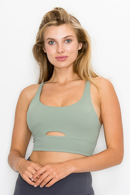 Cross Back Front Slit Sports Bra 1210 by OTOS Active | Fleurcouture